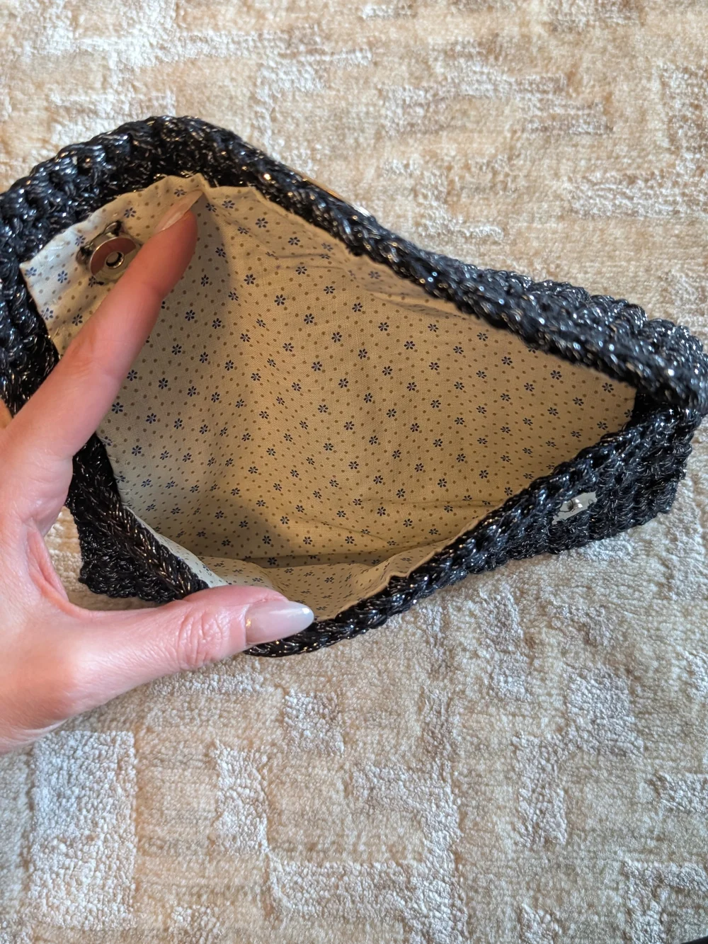 Hand-Crocheted Black Sparkle Mini Clutch